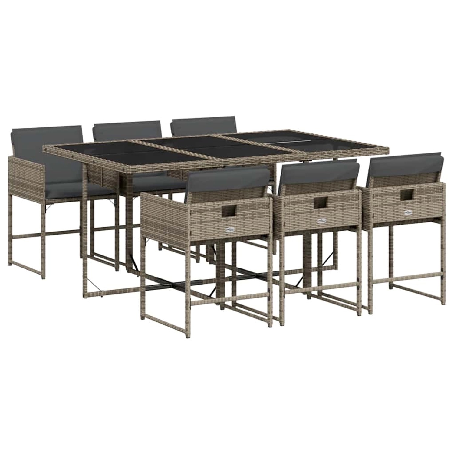 vidaXL 7-Tlg Garten-Essgruppe mit Kissen Grau Poly Rattan 3211268 günstig online kaufen