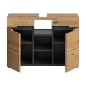 Waschbeckenunterschrank Canu, 55x80cm, Artisan/Grau, 2-türig mit offenem Fach.