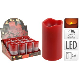 Rote LED-Kerze mit Timer, flackernd, 13x7cm. Dekorative Echtwachskerze für gemütliches Ambiente.