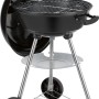Schwarzer Holzkohle-Kugelgrill mit Deckel, Ablage und Rädern, 85x55x52cm.