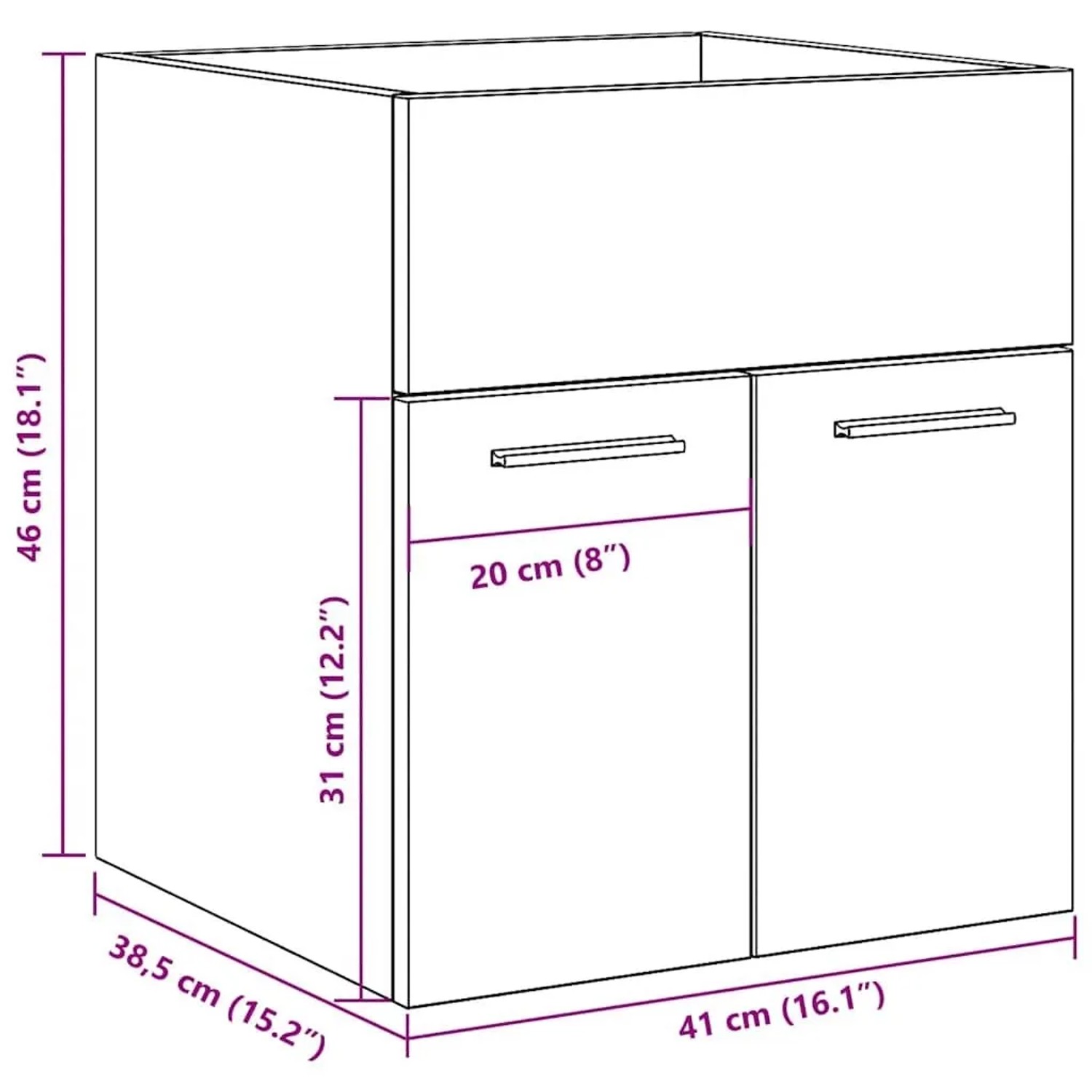 Betongrauer vidaXL Waschbeckenschrank aus Holzwerkstoff, 41x38,5x46 cm. Unterschrank mit zwei Türen für Badezimmer.