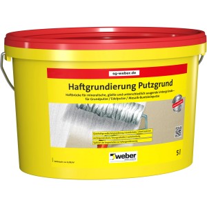 Eimer Weber Haftgrundierung Putzgrund, 5 l, gelb mit rotem Deckel. Grundierung für Putz.