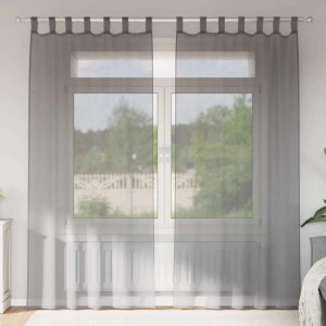 Dunkelgraue Voile Vorhänge mit Schlaufen, 2er-Set, 140x225 cm, leicht transparent.