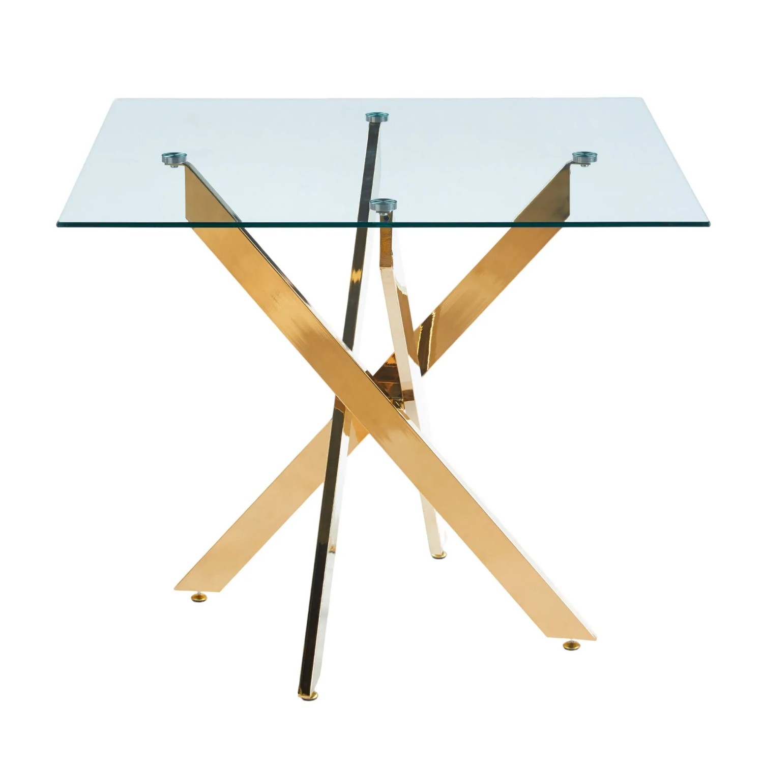 okwish Esstisch mit GlasTischplatte KreuzGestell KuecheWohnraum 80x80x75cm Goldfarben