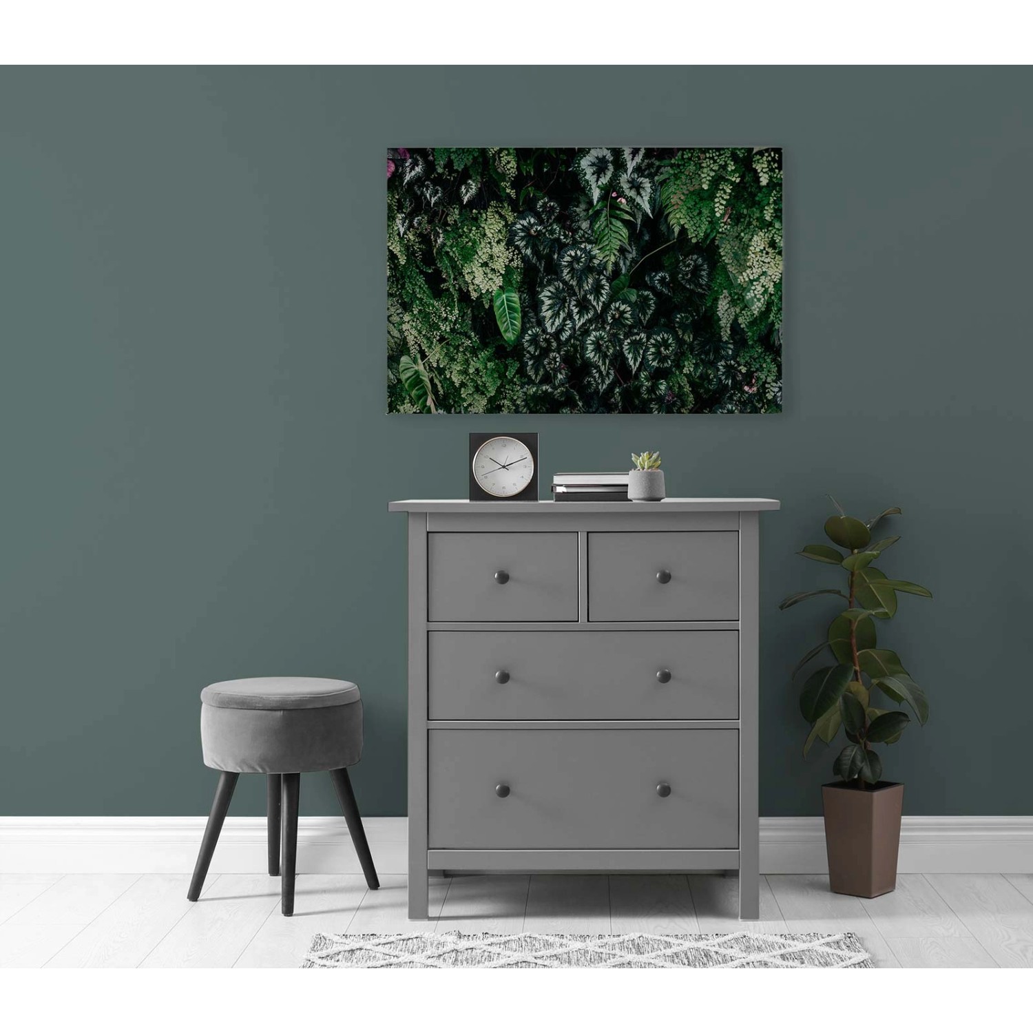 Bricoflor Bild Auf Leinwand Blätter Motiv Dunkelgrün Dschungel Wandbild 90 X 60 Cm Für Wohnzimmer Und Küche Leinwandbild