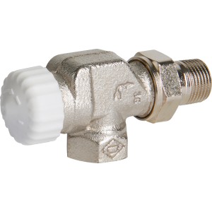 Vernickeltes IMI Heimeier Thermostatventil V-exackt II, Axialform, DN 15 für Heizungs-Installation.