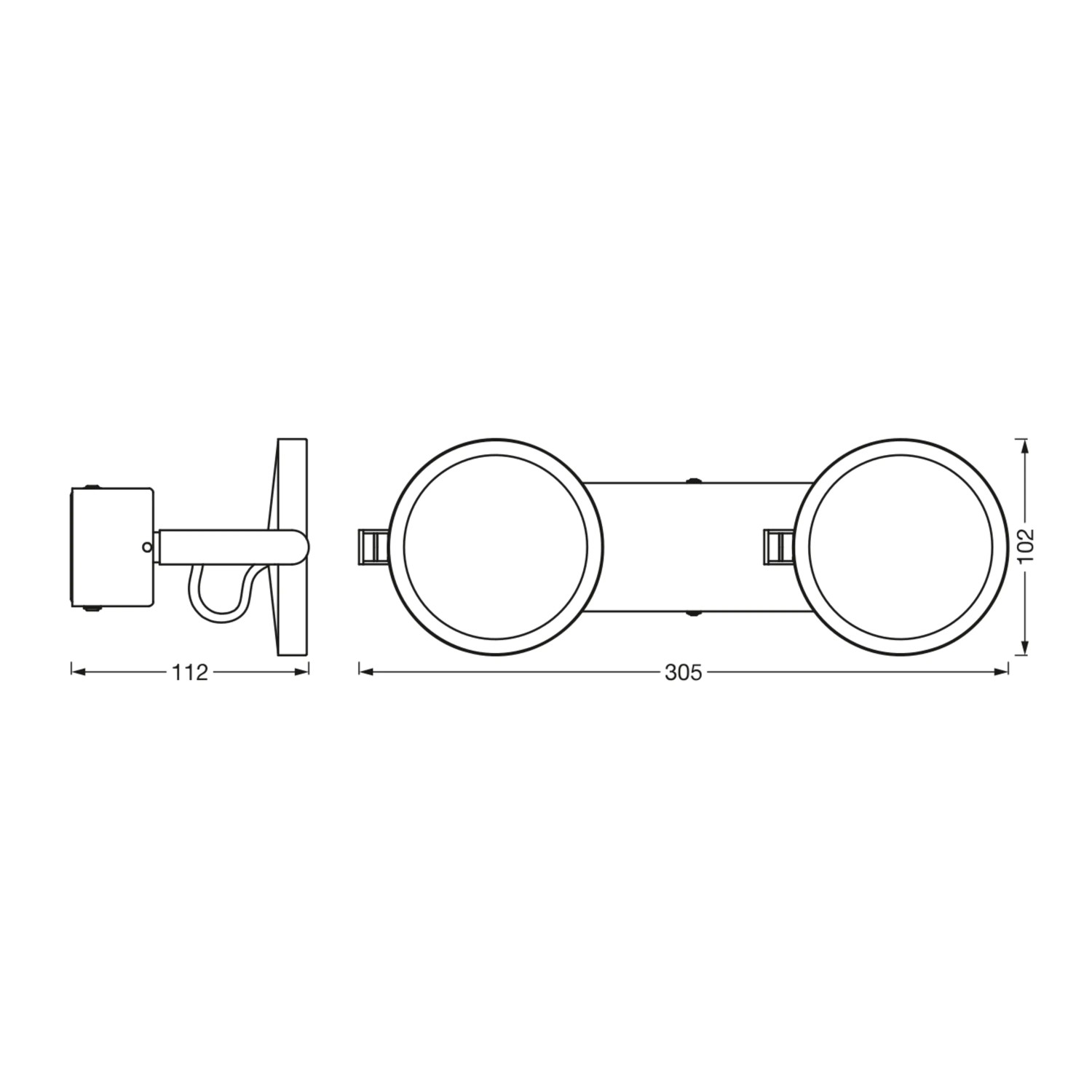 Technische Zeichnung: Ledvance Sun@Home Smart+ Badezimmerleuchte, silber, Ø 30cm, Maße.
