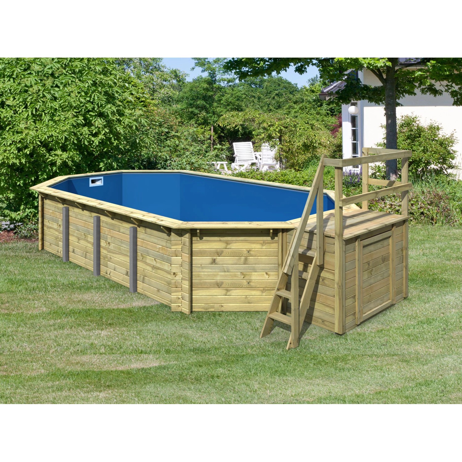 Karibu Pool 5 Set inkl. Filteranlage Skimmer mit Sonnenterrasse