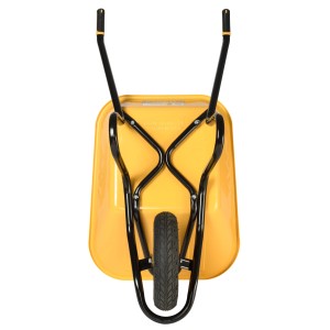 Gelbe Haemmerlin Bau Plus Schubkarre mit Luftrad, 100 l, Ansicht von oben.