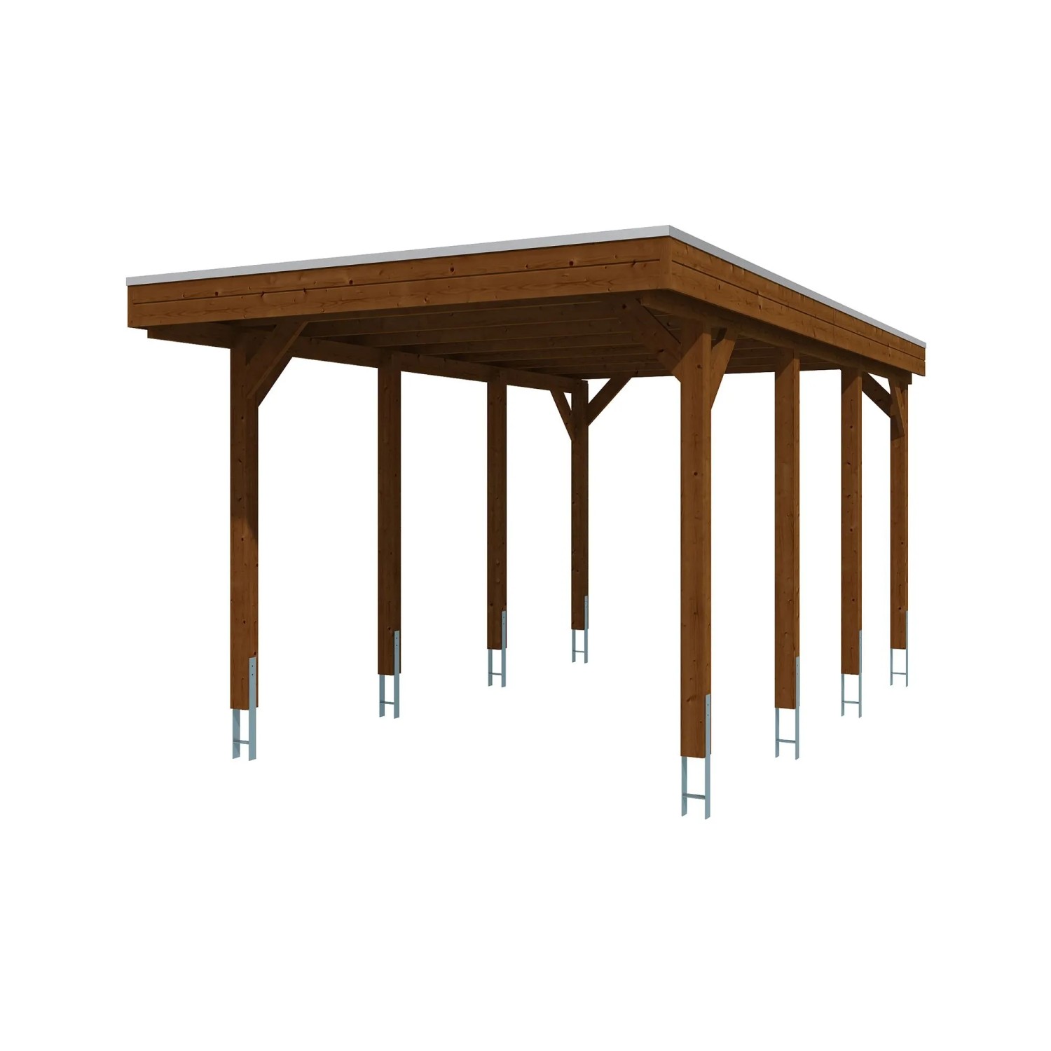 Skan Holz Carport Friesland mit Stahl-Dachplatten 320 cm x 555 cm Nussbaum
