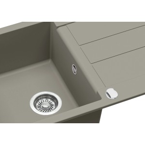 Helika Einbauspüle aus Granitverbundstoff, 78x50 cm, Betongrau, Detailansicht.