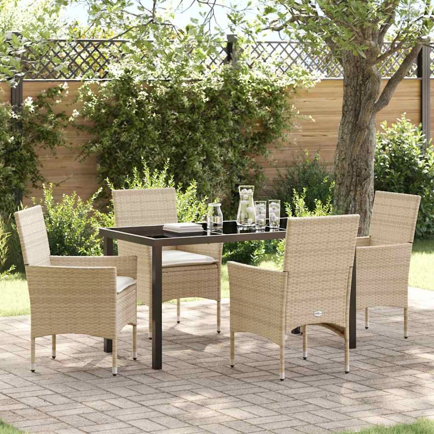 vidaXL Garten Essgruppe mit Kissen 5-Tlg Beige Poly Rattan 3379802_2
