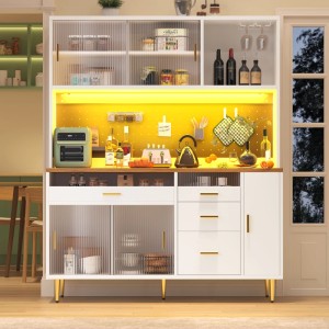 Merax Hochschrank 145x39x171 cm Weiß LED Lochwandregale Küche Wohnzimmer