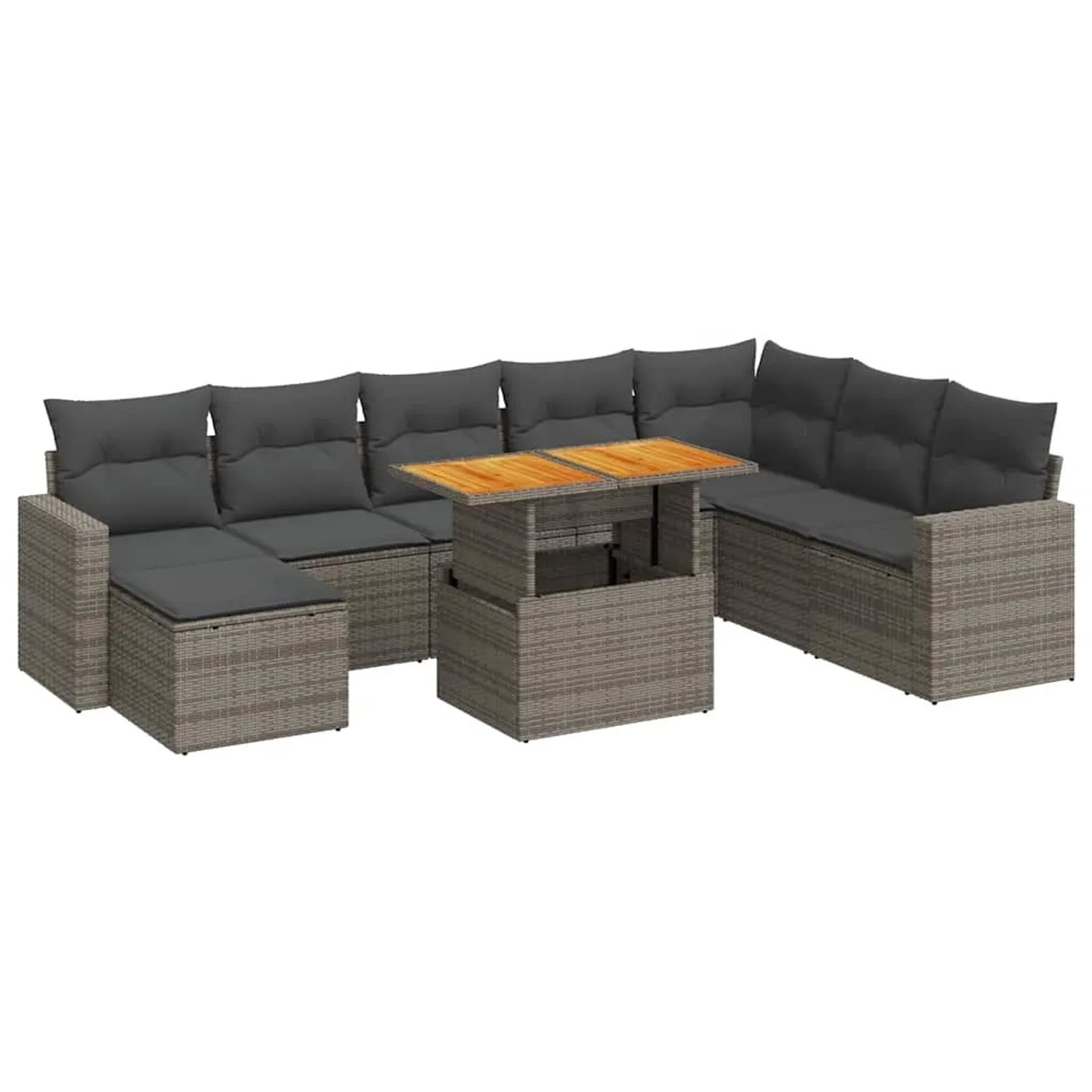 vidaXL 9-Tlg Garten-Sofagarnitur mit Kissen Grau Poly Rattan 3327077 günstig online kaufen