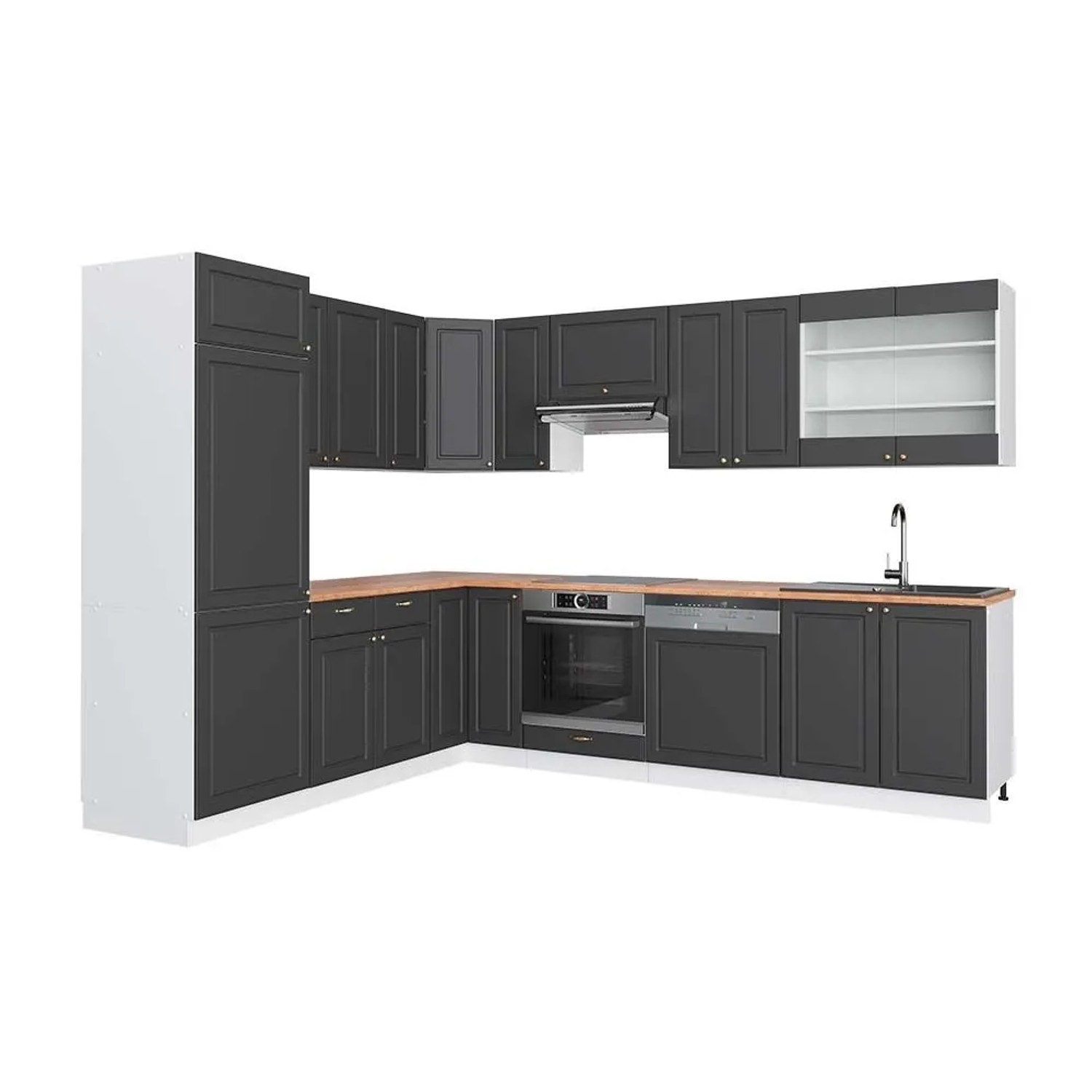 Vicco Eckküche Fame-Line Anthrazit-Gold/Weiß 287 x 82, AP Eiche
