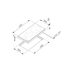 Abbildung des Pyramis PHI32230FMB Induktionskochfelds mit Maßangaben.