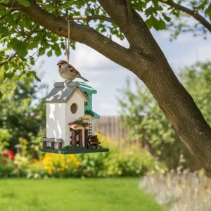 Relaxdays Vogelhaus Kiefernholz Mehrfarbig Wetterfest 23 cm x 18 cm x 13 cm