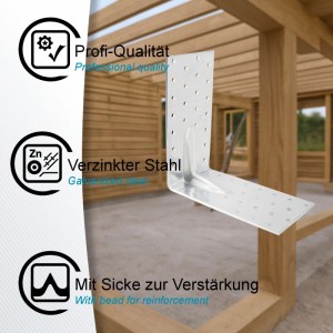 20er Set SOTECH Winkelverbinder 150x150 mm, 90 Grad mit Sicke, Stahl verzinkt für Holzkonstruktionen.
