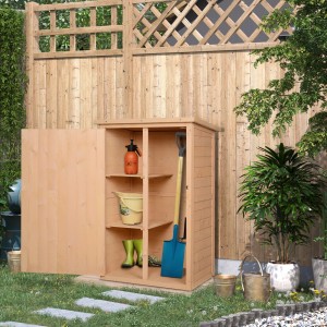 Outsunny Geräteschuppen aus Holz mit Regalböden, Gartenschrank für Werkzeug und Geräte.