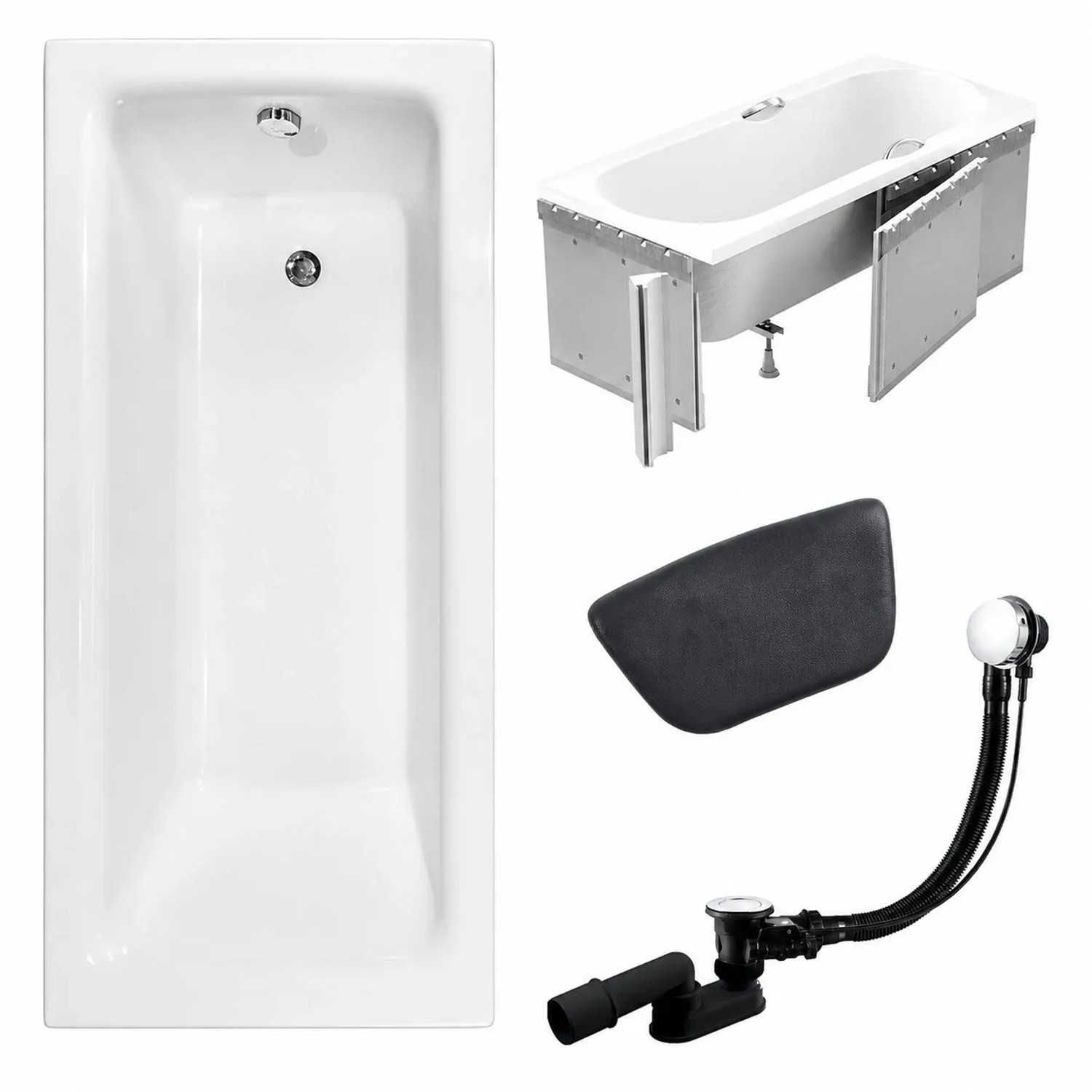 KOLMAN Badewanne Rechteck 120 x 70 Cm Mit Styroporverkleidung Mit Kopfstütze KODI Inkl. Ablauf Und Füße