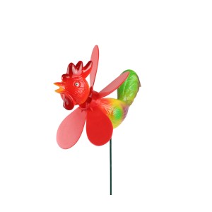 Deko-Gartenstecker Hahn mit Windrad, 49cm, aus Kunststoff für den Garten.