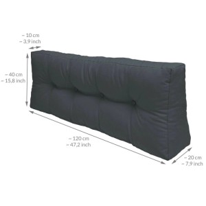 Graphitgraues Beautissu ECO Elements Paletten-Rückenkissen, 120x40 cm, geknöpft, keilförmig. Robust & komfortabel.