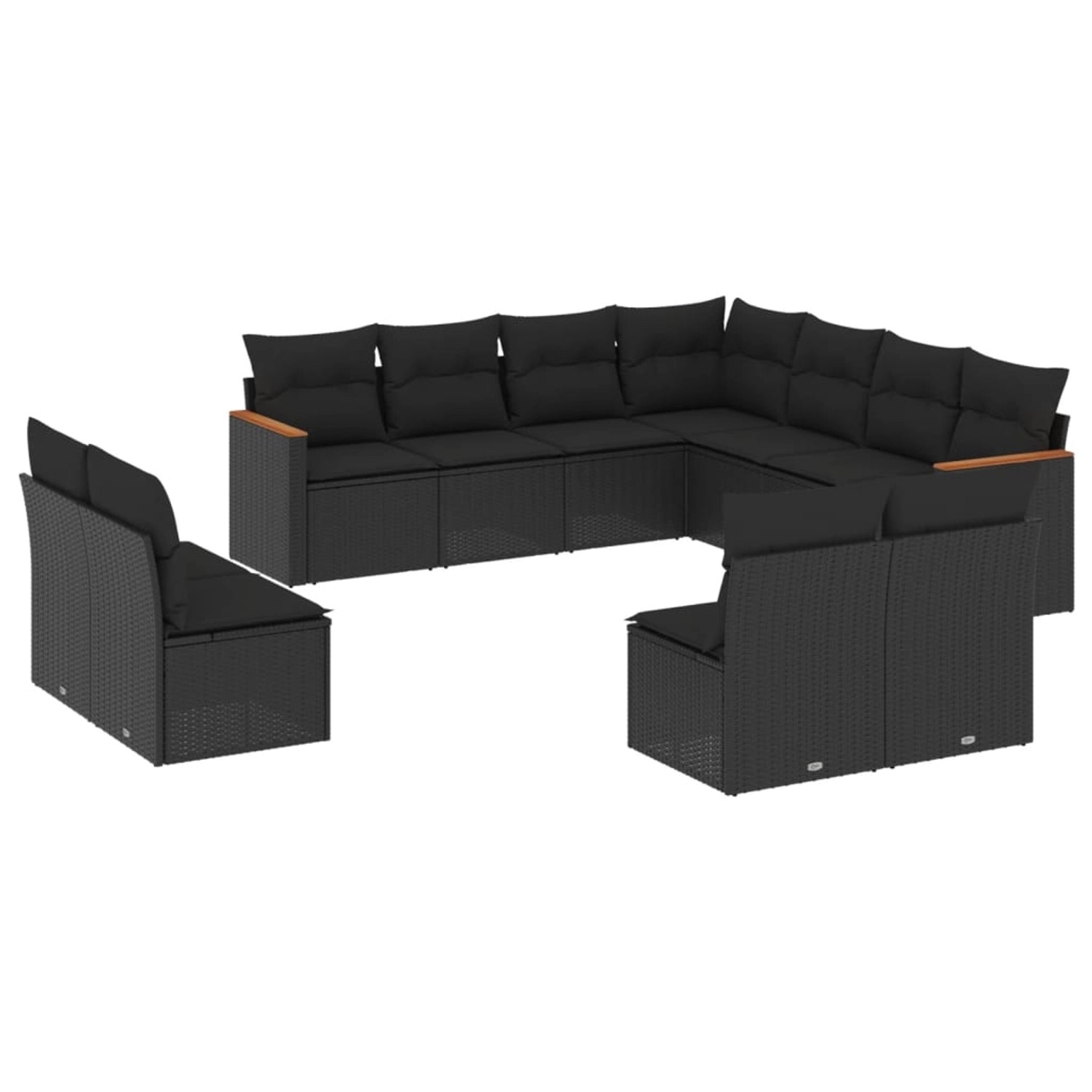 vidaXL 11-Tlg Garten-Sofagarnitur mit Kissen Schwarz Poly Rattan 3258485