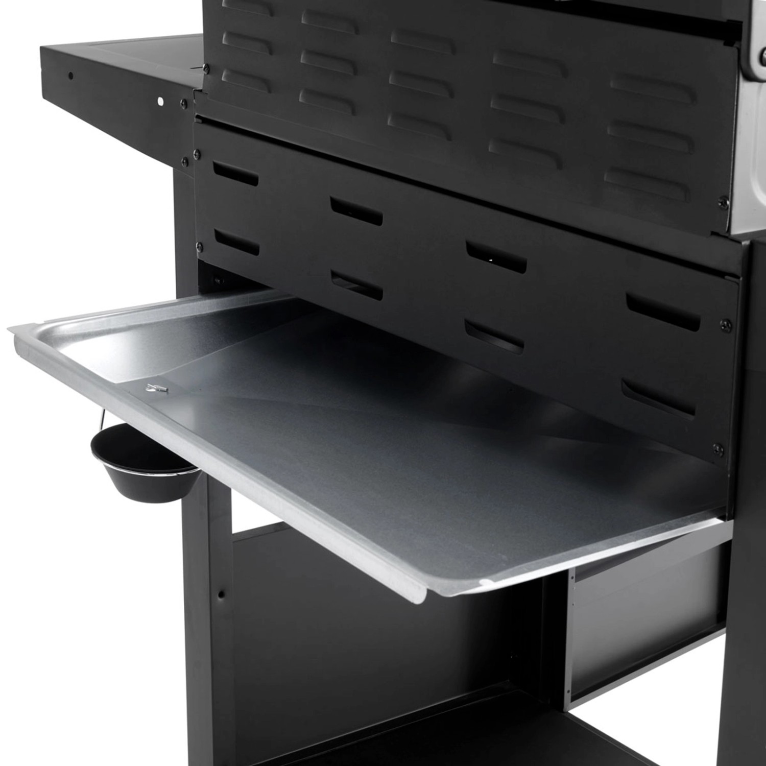 Detailaufnahme: Taino Red 4+1 Gasgrill mit Fettwanne und Ablageflächen. Ideal für BBQ.