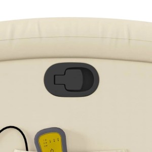 Detailaufnahme: Cremefarbener Massagesessel mit Aufstehhilfe, Hebel zur manuellen Liegefunktion sichtbar.