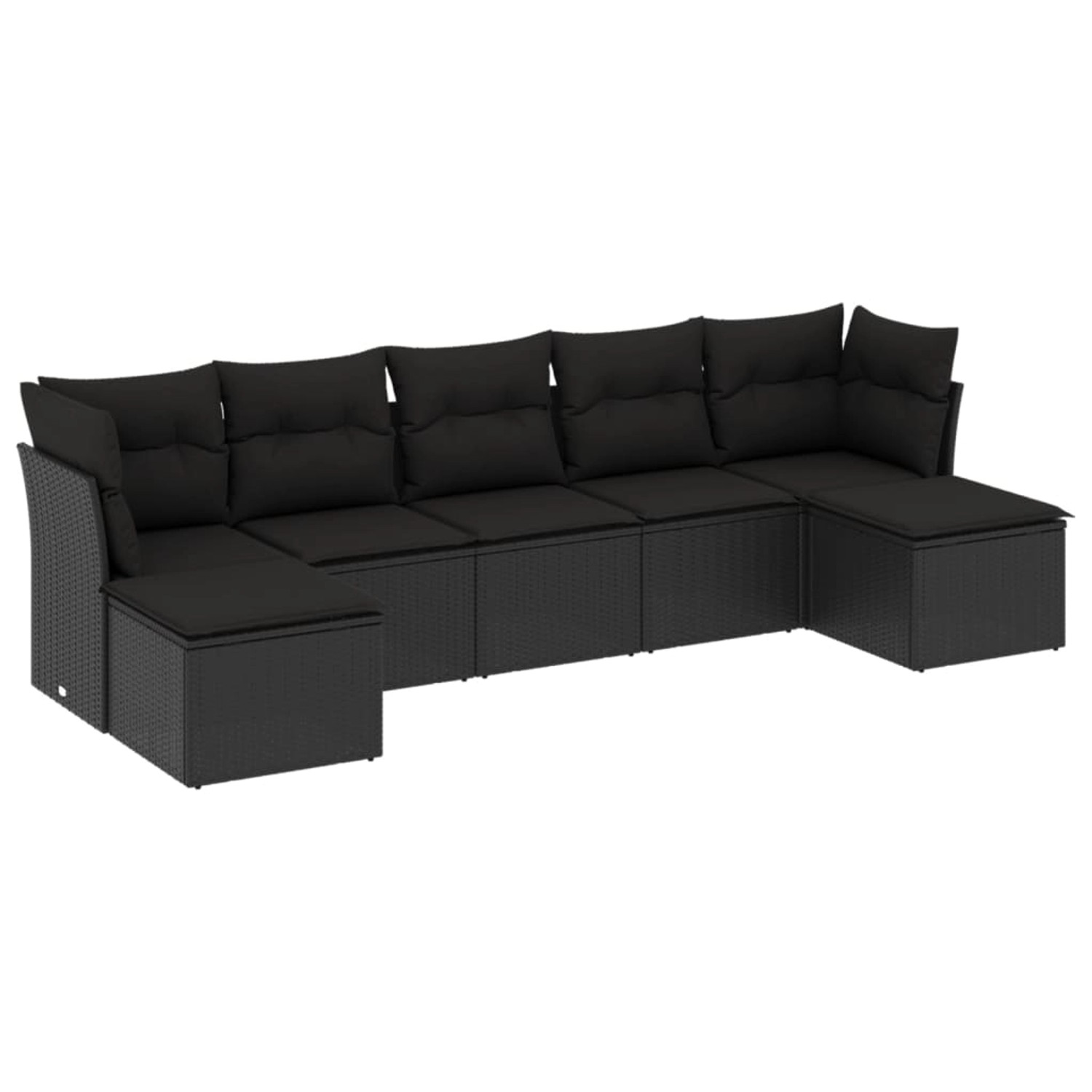 vidaXL 7-tlg Garten-Sofagarnitur mit Kissen Schwarz Poly Rattan Modell 28