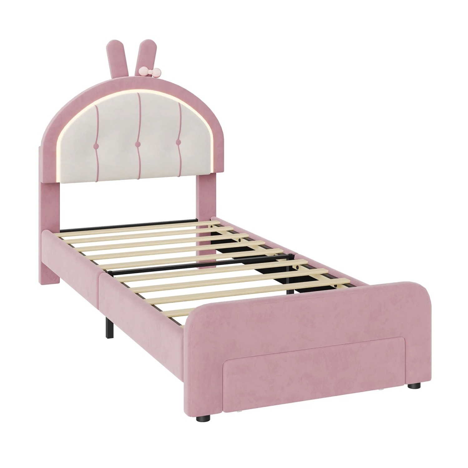 PXloue Kinderbett 90x200 cm Samt LED Bett mit Schublade