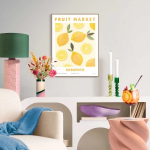 Gerahmtes Bild mit Zitronenmotiv für die Küche, 40x30 cm. Wanddeko in Gelb.