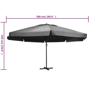 Anthrazitfarbener furnicato Sonnenschirm mit Aluminiummast, 600 cm Durchmesser.