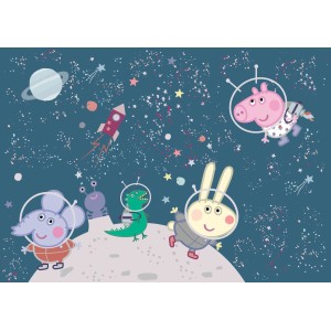 Sanders & Sanders Fototapete Peppa Wutz im Weltall, dunkelblau, 1.1x1.55m. Kinderzimmer Deko.