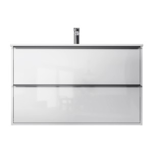 AM.PM Waschtischunterschrank Flash, 100 cm, weiß glänzend mit Becken und zwei Schubladen.