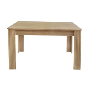 Moderner Esszimmertisch in Eichefarben, 116x65 cm, mit Holzmaserung und geriffelten Beinen. Stabil.
