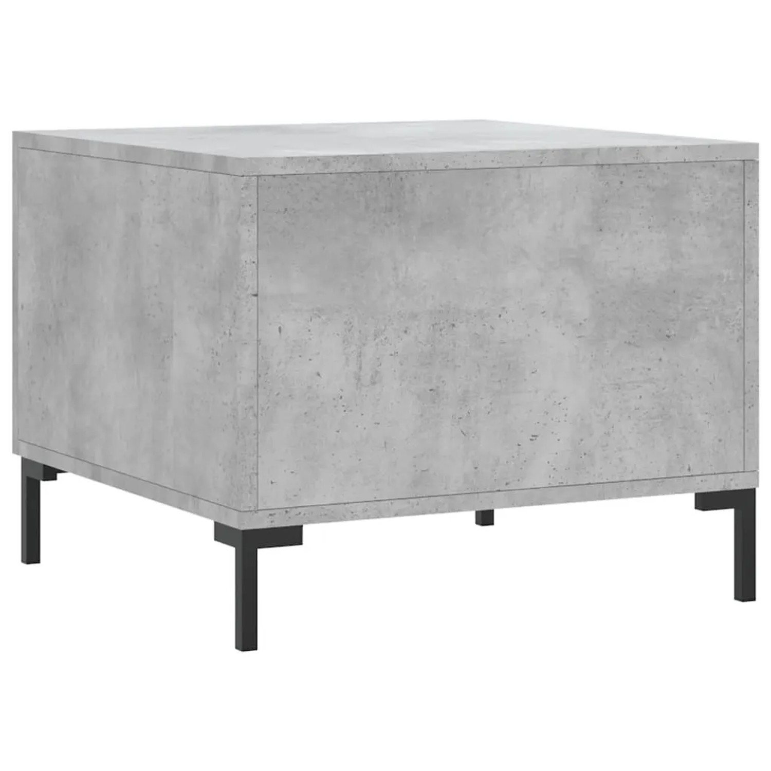 2er Set Couchtische in Betongrau, 50x50 cm, aus Holzwerkstoff mit schwarzen Metallbeinen.