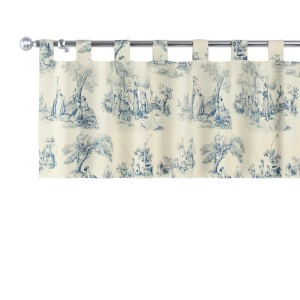 Kurzgardine Creme-Blau mit Schlaufen, Avinon Stoffkollektion, Landhausstil für Fenster.