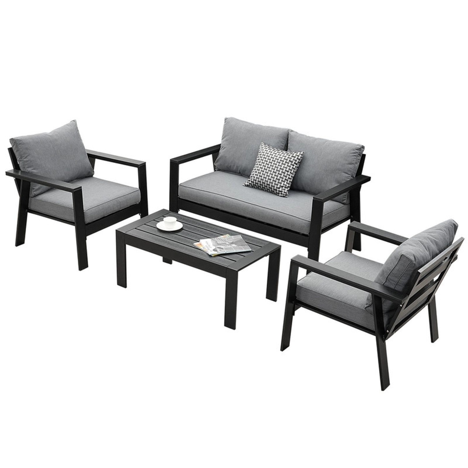 MeXo Aluminium Balkonmöbel Set für 4 Personen Schwarz günstig online kaufen