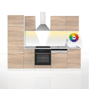 Vicco Optima Küchenzeile 270 cm in Sonoma Eiche mit LED-Beleuchtung.