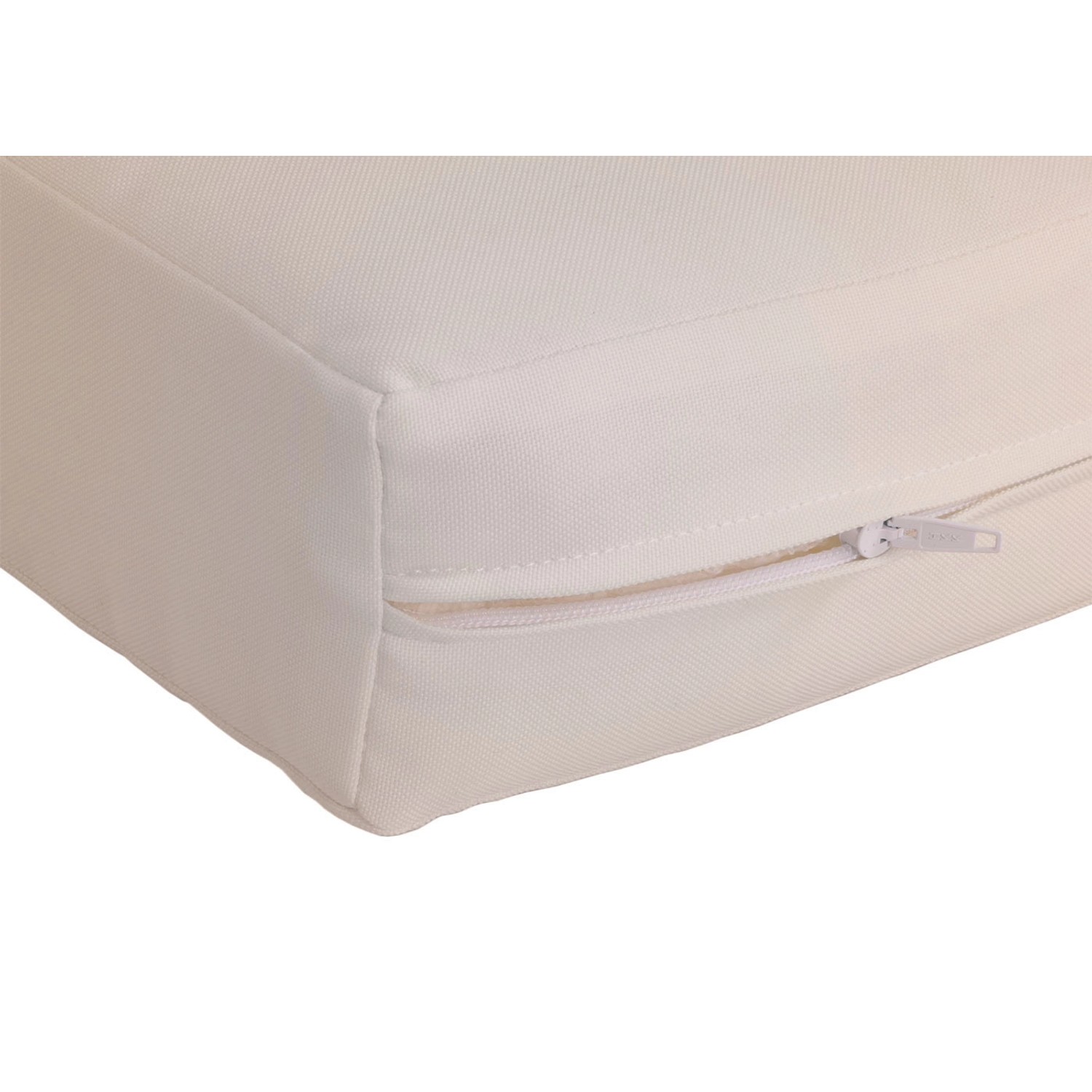 Detailaufnahme Sitzkissen in Creme mit Reißverschluss für MCW Gartengarnitur H56b.