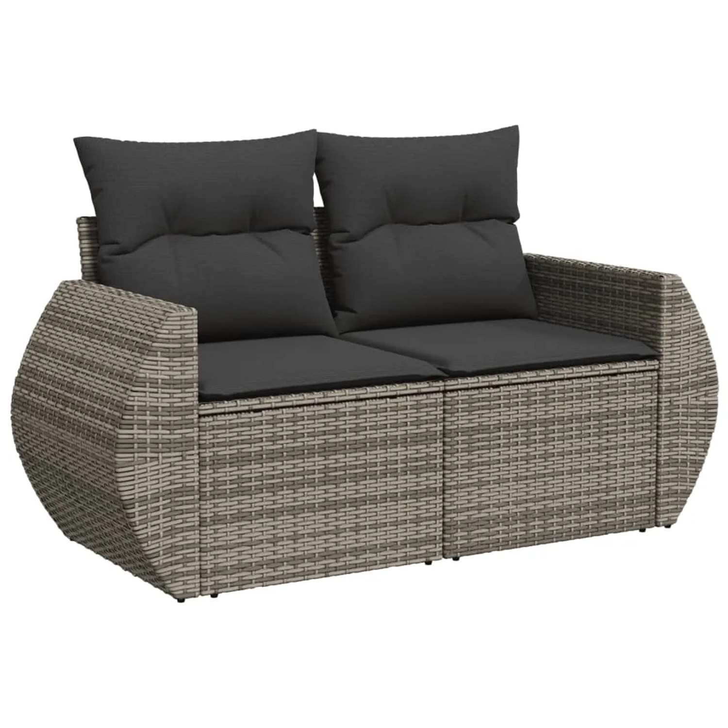 Graue vidaXL Garten-Sofagarnitur aus Polyrattan mit Kissen für Terrasse und Garten.