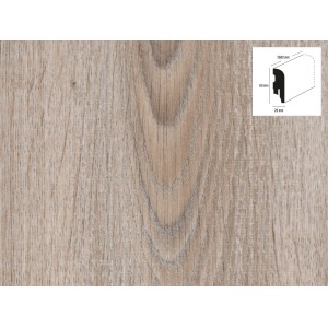 Sockelleiste Eiche Silver, 60x20x2600 mm, Dekor auf HDF-Träger, zur einfachen Befestigung mit Leistenclips.