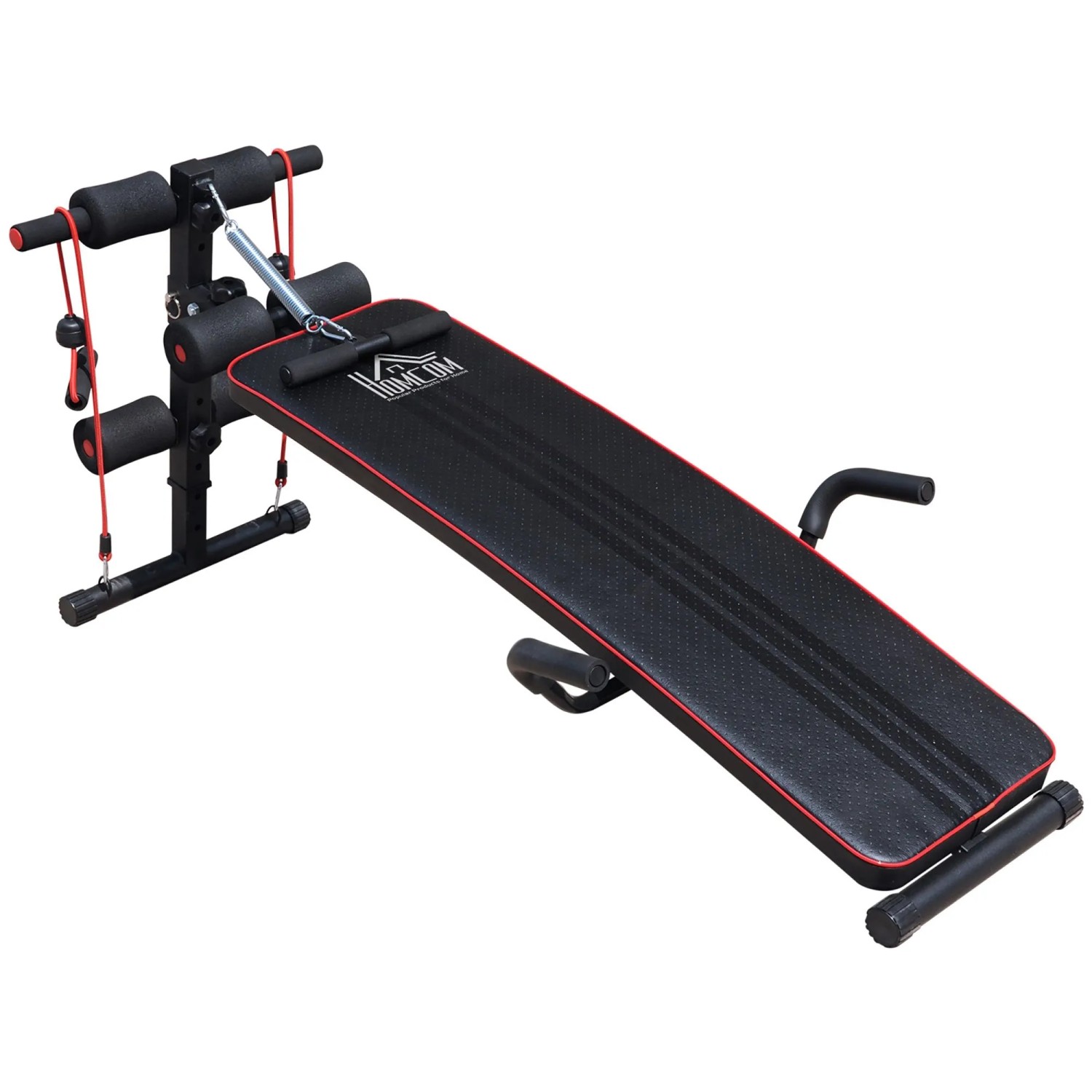 HOMCOM Bauchtrainer mit Widerstandsbänder PVC Schwarz Rot 137,5 x 55,5 x 50-68cm