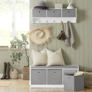 SoBuy Schuhtruhe mit Stauraum Sitzbank Schuhbank Weiß Holzwerkstoff FSR65-DG