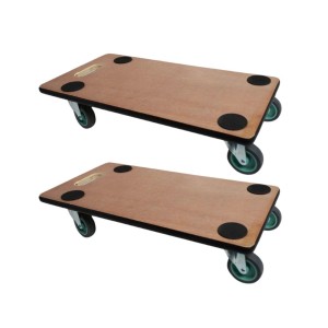 Zwei PROREGAL Transportroller mit Sperrholzplatte, 4 Rollen und Griff für Werkstatt, Umzug oder Garten.
