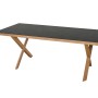 Rechteckiger Siena Garden Gartentisch aus Teakholz, 90x200 cm, mit schwarzer Tischplatte und X-förmigem Gestell.