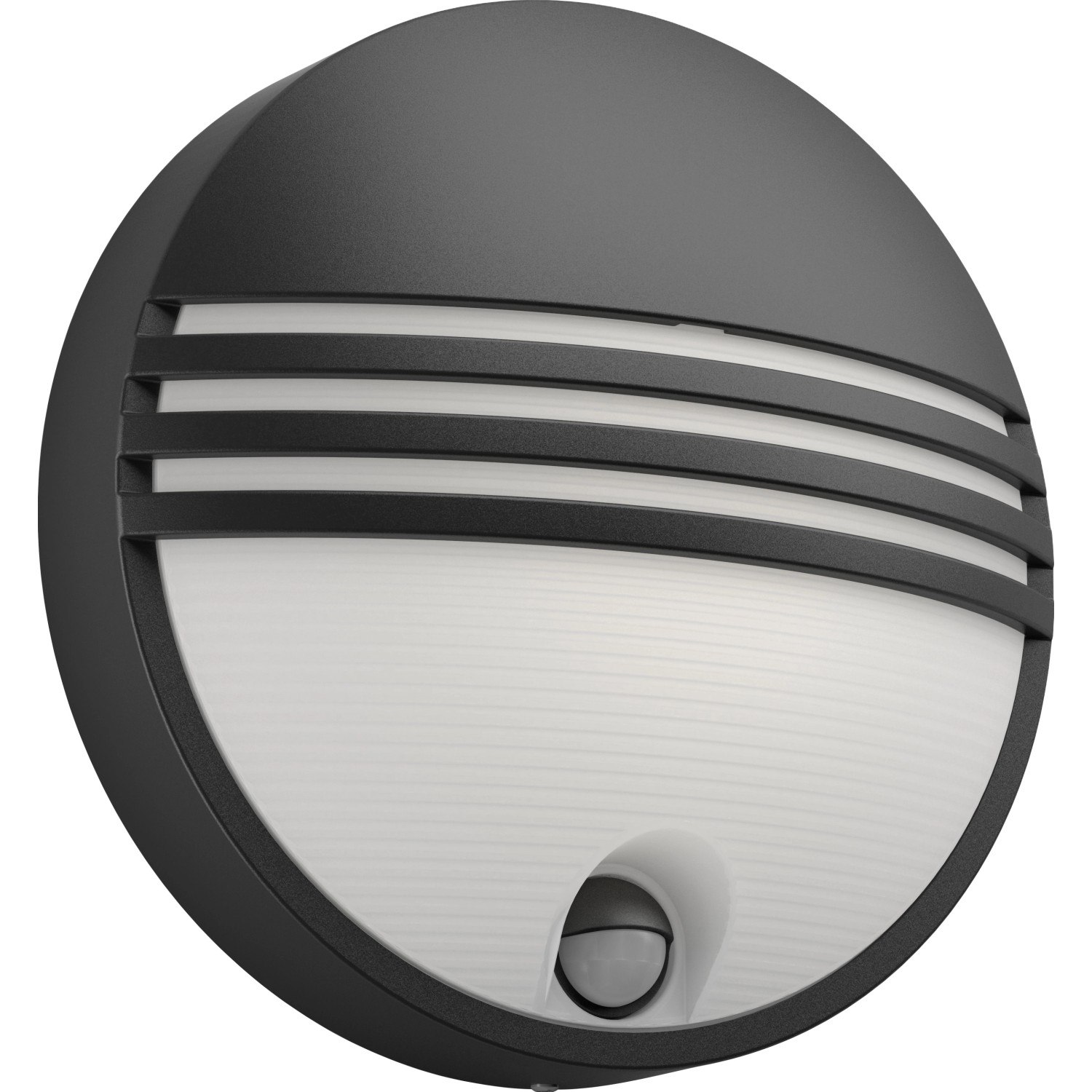 Schwarze Philips LED-Außenwandleuchte Yarrow mit Bewegungsmelder.