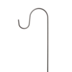 Grauer Metall-Gartenstab mit Haken, 74 cm, für Gartendekoration. Robust, ideal zum Aufhängen von Objekten.