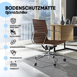 Graue Björn&Schiller Bodenschutzmatte unter Bürostuhl, 100x120cm, für Kratzschutz auf Hartböden.